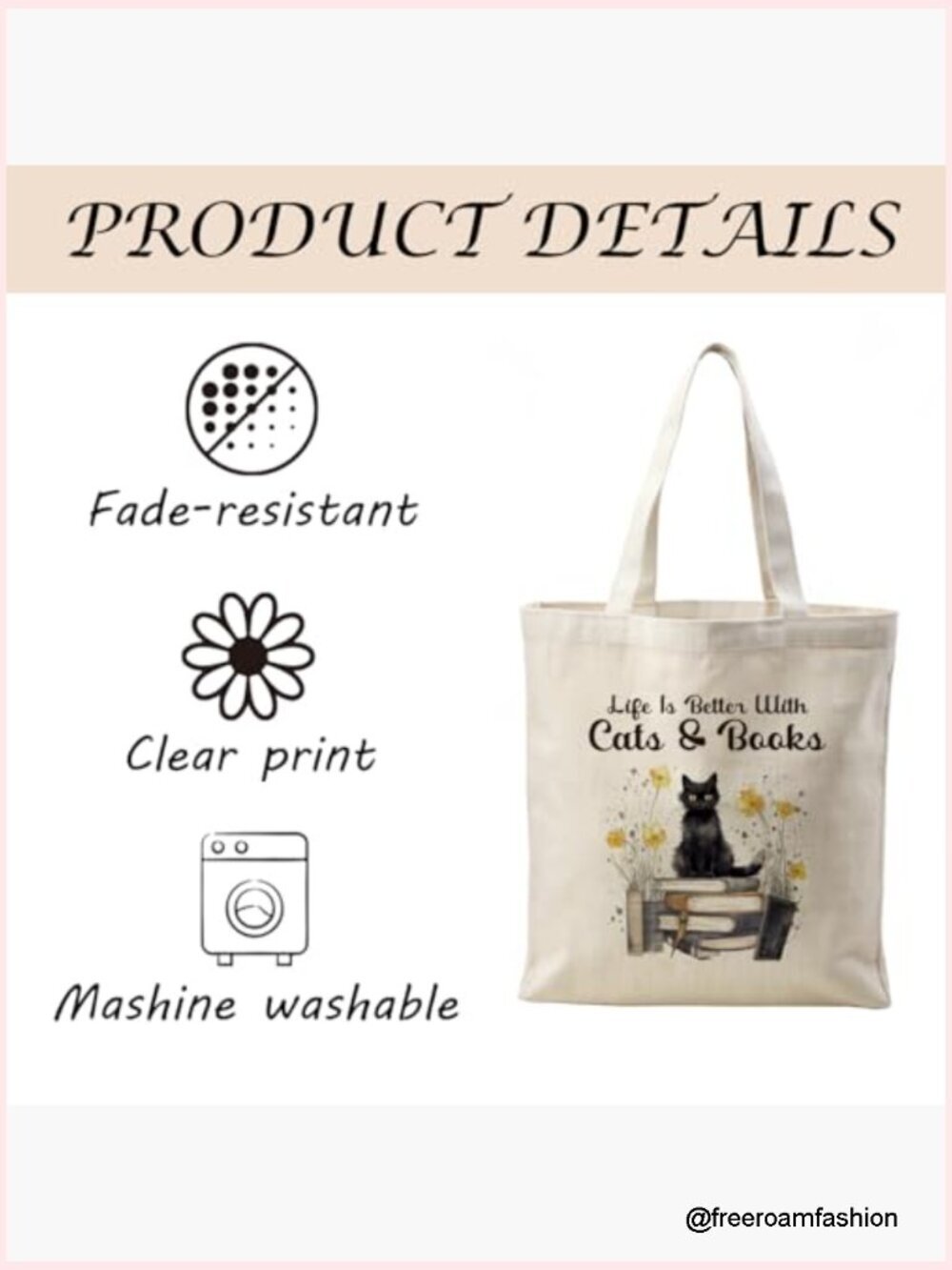 Canvas Tote Bag 11.8x15.7 Inches Reusable Shoulder Bag Book Lover Gift - Picture 5 of 6